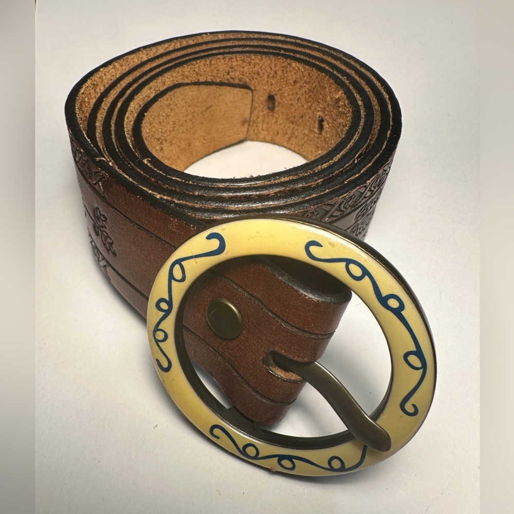 Leather Boho Belt with Circle Enable Buckle XL